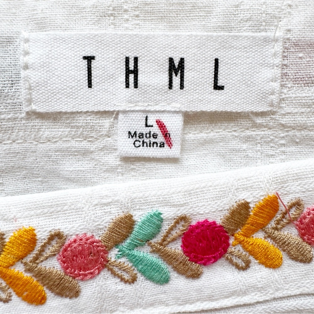 THML Embroidered Ruffle Sleeve Tie Top in White Size Large - Picture 9 of 11
